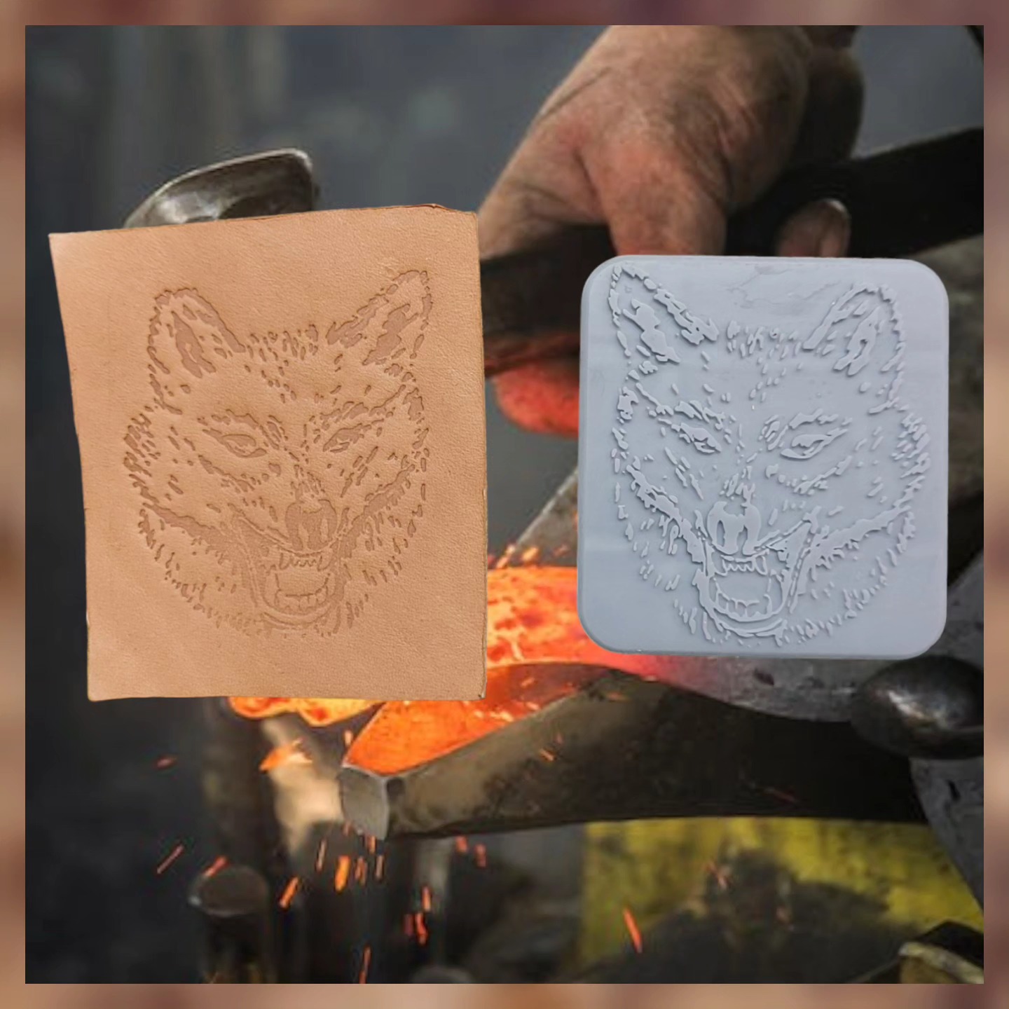 Instagram: Punzierstempel und geprägter Wolfskopf